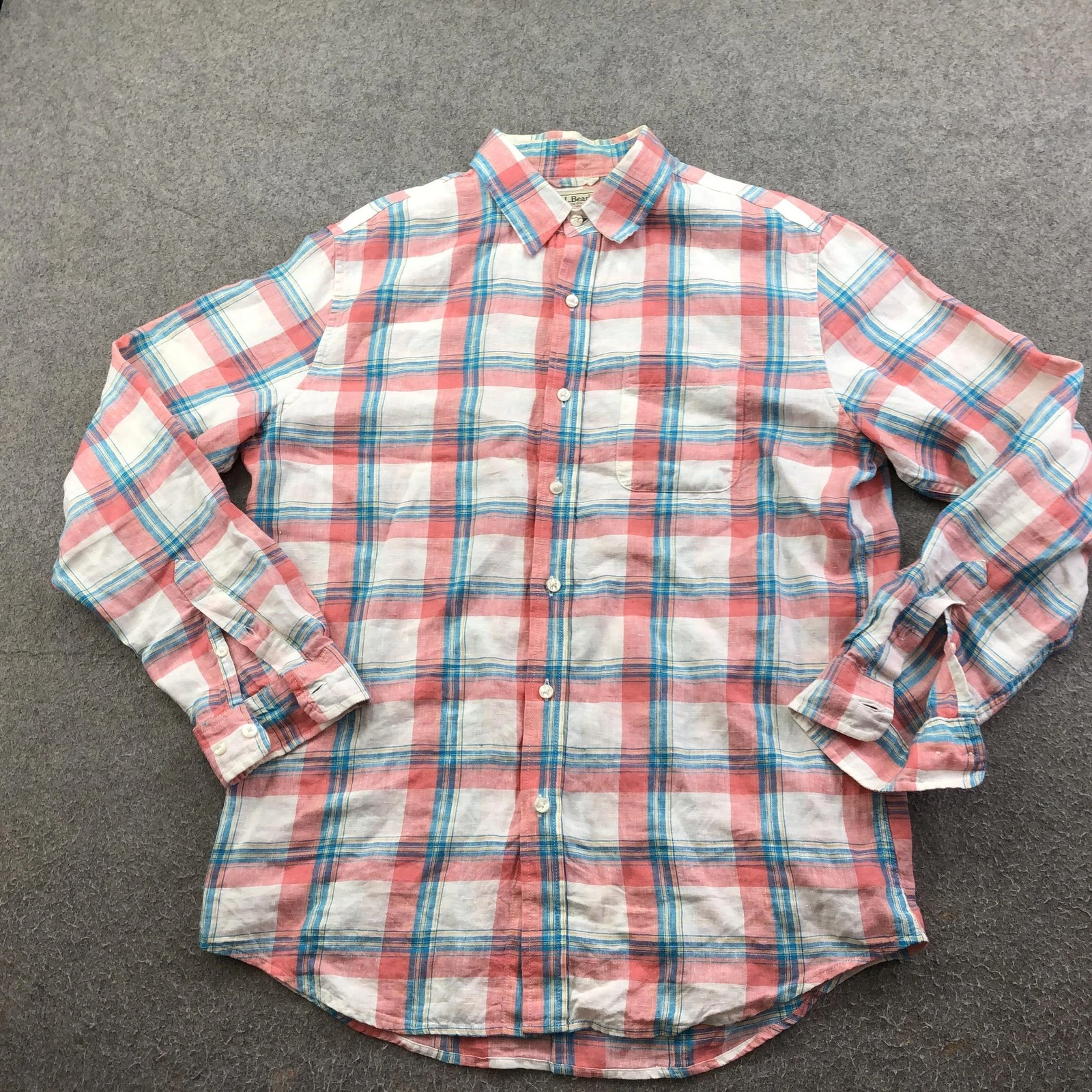 L.L. Bean Shirt Mens Large Multicolor Plaid Long Sleeve Linen Button Up Casual