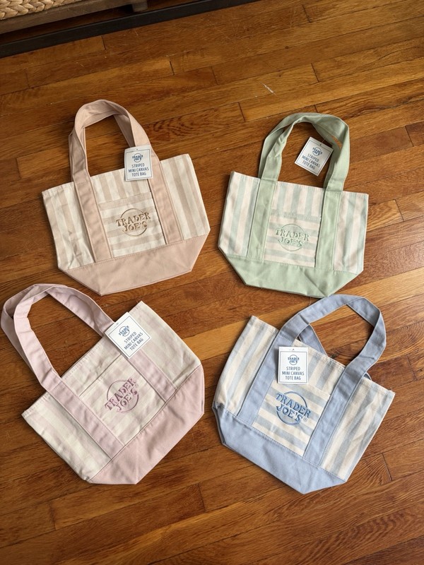 Trader Joe's Striped Mini Canvas Tote Bag Multicolor 13x6x10 set of 4