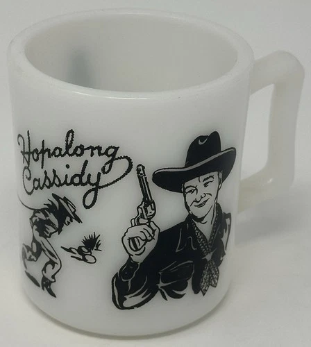 Hopalong Cassidy Vintage 1950s 3” Milk Glass Coffee Mug Black & White