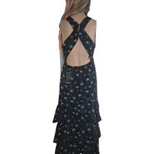 Peacock Feather Eye Print Halter Midi Dress Handkerchief Hem Party Cocktail Sz 8