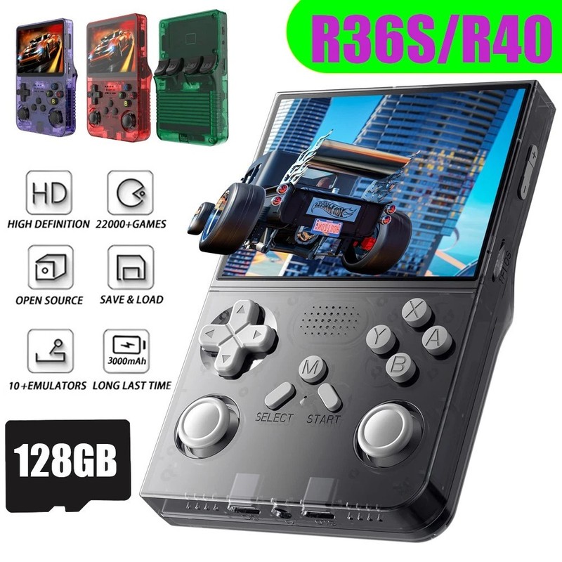 R36S Retro Handheld Video Game Console 128GB 20000 Games 3.5 Inch IPS Screen