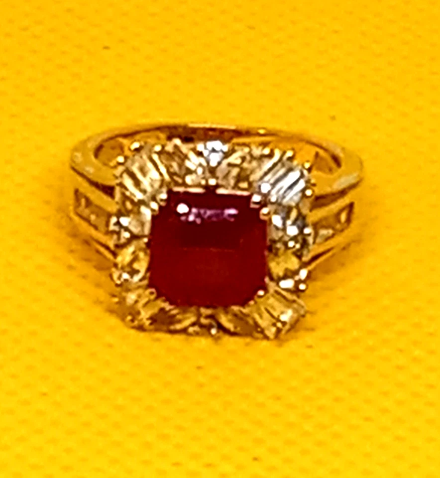 5.65ctw Asscher Cut Niassa Ruby White Topaz 14K YG Over Silver Ring Size 7 - Image 2 of 4