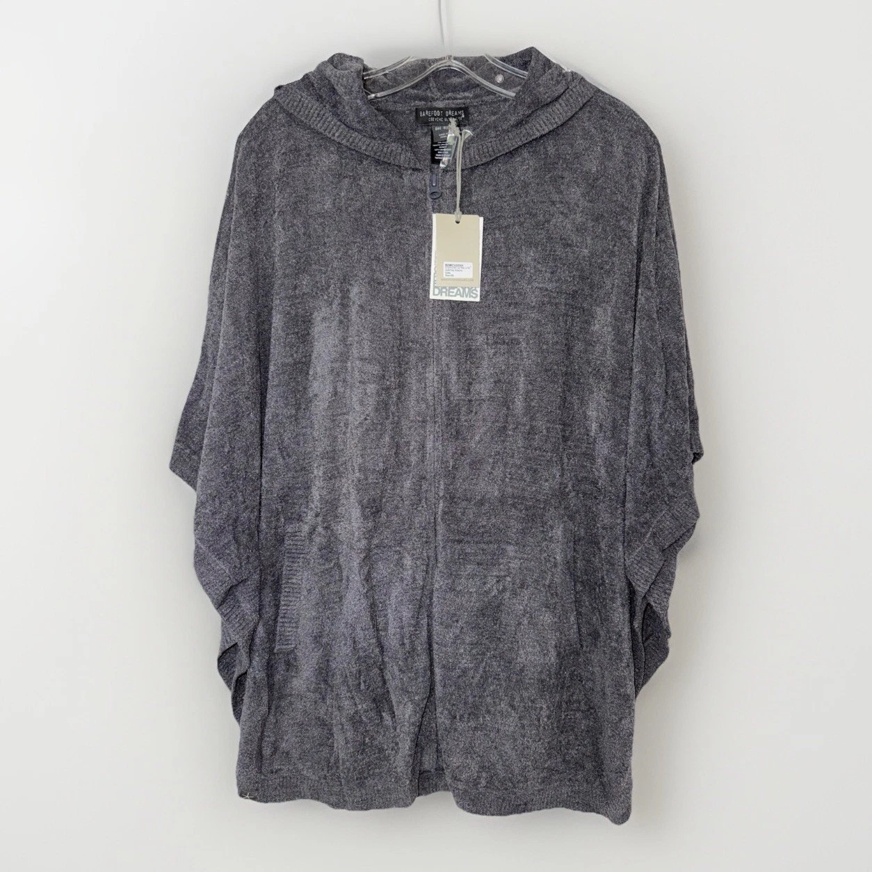 NWT Barefoot Dreams CozyChic Ultra Lite Full Zip Poncho OS Coal Gray Hooded OSFM