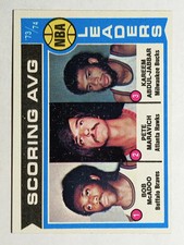 1974-75 Topps #145 Bob McAdoo/Pete Maravich/Kareem Abdul-Jabbar LL (NM)