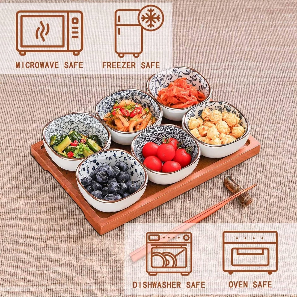 Bandeja de aperitivos de cerámica azul y blanco de 6 OZ con cuencos de condimentos, 3,8,  Foto 4 de 4