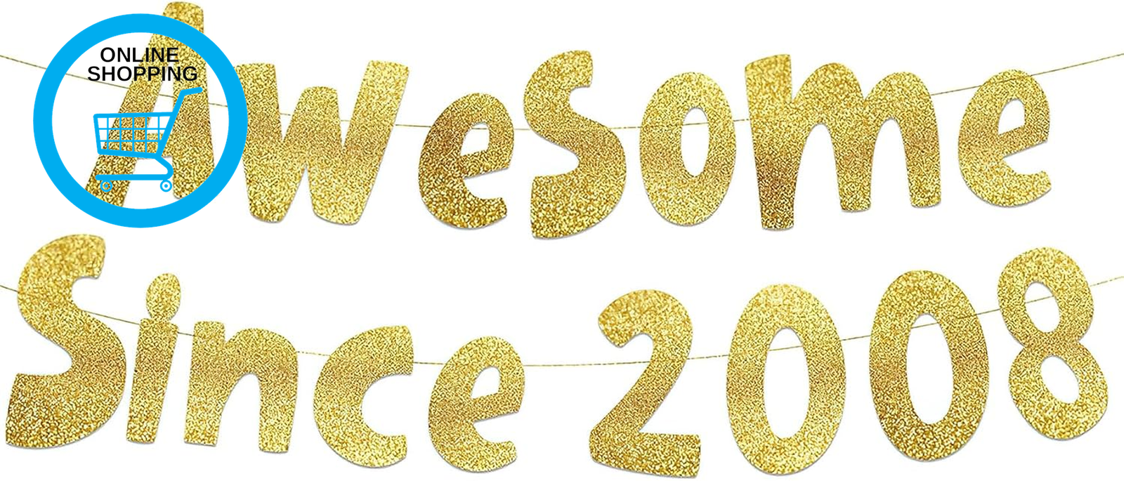 18Th Birthday Gold Glitter Banner, since 2007 Glitter Banners, 1.2 Metre DIY Han