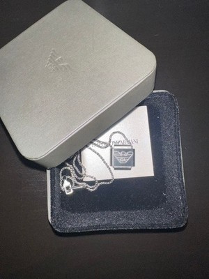 EMPORIO ARMANI Logo Pendant Necklace Silver With Box