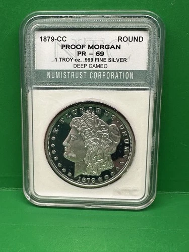 1879 CC MORGAN ROUND - 1 TROY OUNCE .999 FINE PROOF - UNCOMMON - NEARLY PERFECT!