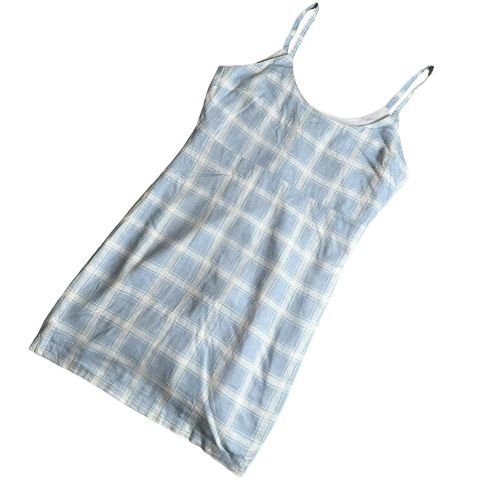 Forever 21 Plaid Mini Dress Size M Blue White Striped Sleeveless Coquette - Image 2 of 4