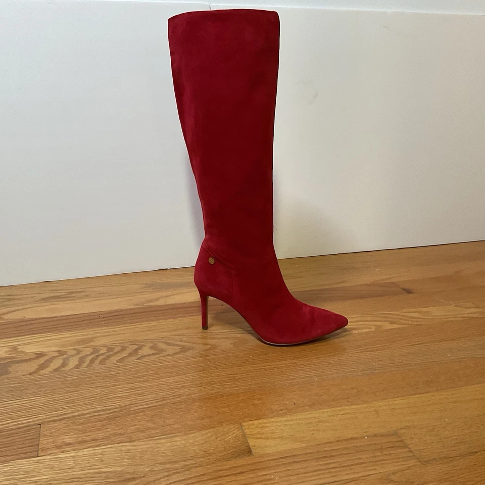 Louise et Cie Mujer Botas Hasta la Rodilla Rojo Gamuza Tacones Vestido de Fiesta 7.5 M. NUEVO Foto 4 de 4