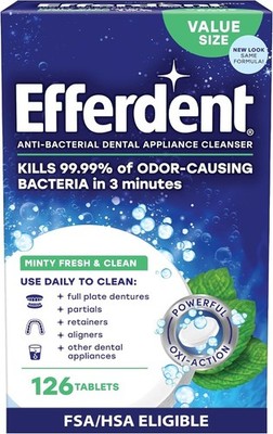 NEW Efferdent Retainer & Denture Cleaner Tablets Minty and Fresh Clean 126 Count