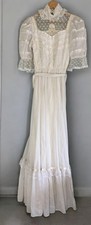 VTG Gunne Sax Jessica White Lace Prairie Maxi Dress High Neck Size 3 Cottagecore
