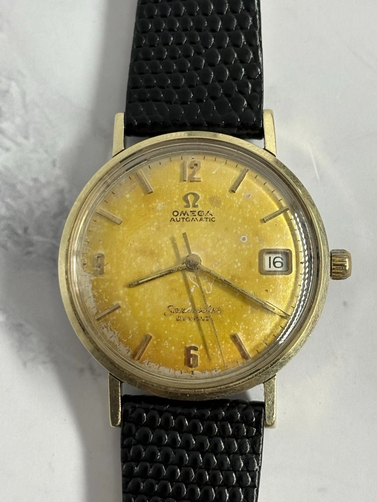 Omega — Omega Seamaster DeVille 14 Kt Ct 585 Gold Bezel Automatic Creme Brulee KM6068