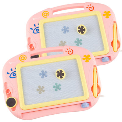 Playtastic 2er-Set Kinder-Magnet-Maltafel mit Magnetstift und 2 Stempeln, rosa