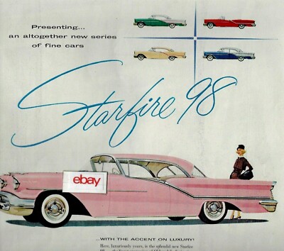 Oldsmobile 1957 4 Tür Starfire 98 Coupe IN Rosa 25.4cm X 33cm Anzeige