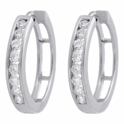 10K Weißgold Chanel Set Rund Diamant Hoops Klappbar Ohrringe 0.72 " Lang 0.50 CT - Bild 1 von 4