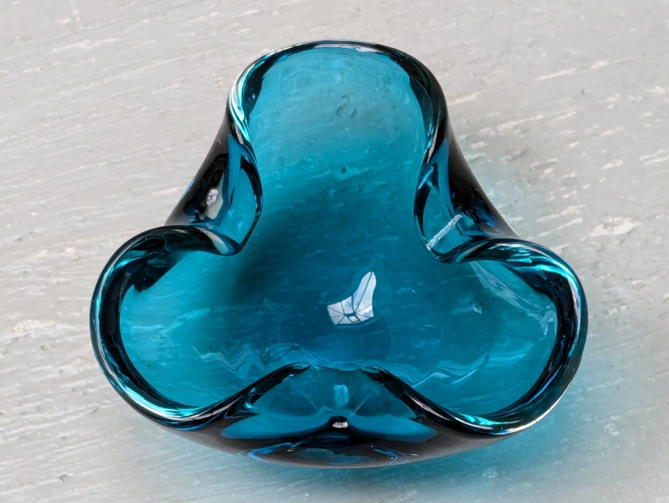 Vintage MCM 1960s Murano Turquoise Glass Trefoil Ashtray Bowl Flavio Poli - Image 4 of 4