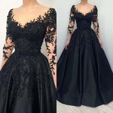 Gothic Black Wedding Dresses Long Sleeve Sequins Applique Backless Bridal Gowns