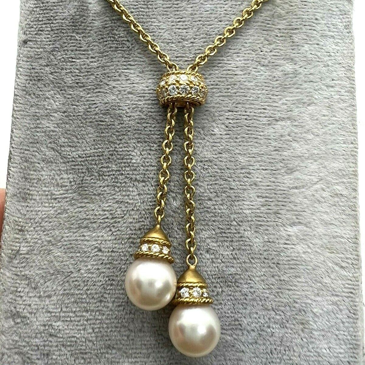 PENNY PREVILLE 18k yellow gold pearl diamond lariat necklace 