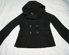 signature studio pea coat womens medium black removeable hood contemporary style