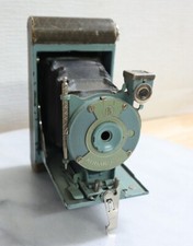 Nice Used Antique Kodak Petite Folding Bellows Camera Rare Color Teal / Blue USA