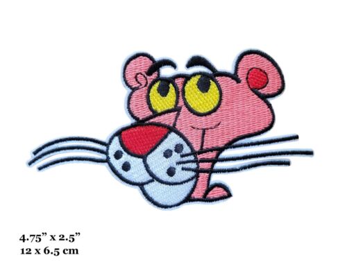 Pink Panther Cartoon Character Face Embroidered Iron On Patch - Picture 1 of 2