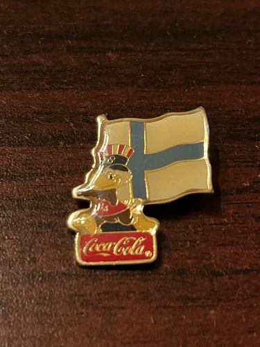 Vintage 1984 Los Angeles Olympics Coca Cola Sam Eagle Finland Flag Lapel Pin