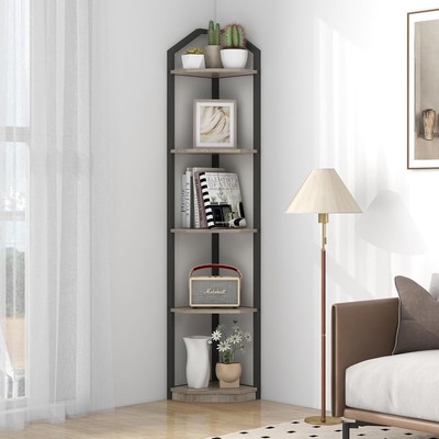 5 Tier Corner Shelf, 70  Corner Shelf Stand, Corner Bookshelf Plant Stand