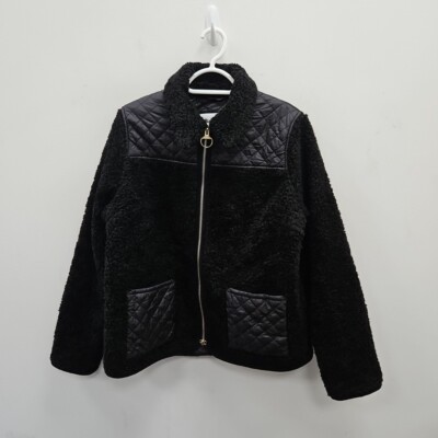 Barbour x Alexa Chung Hazel schwarz Teddybär Flor Fleece Mantel Jacke Gr Uk 12