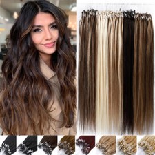 16"-24" Micro Loop Ring Premium 100 Remy Human Hair Extensions Tips Beads ASP