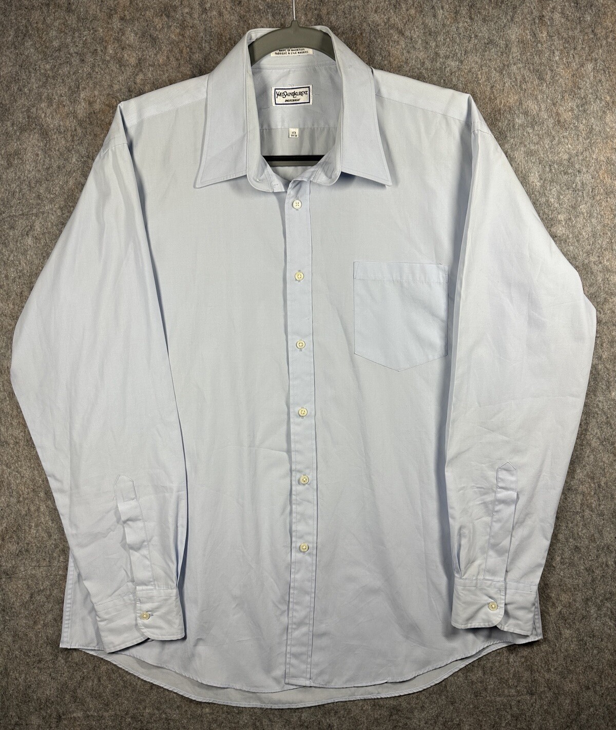 Camicia elegante uomo vintage YSL Yves Saint Laurent blu LS con bottoni 17 34 35