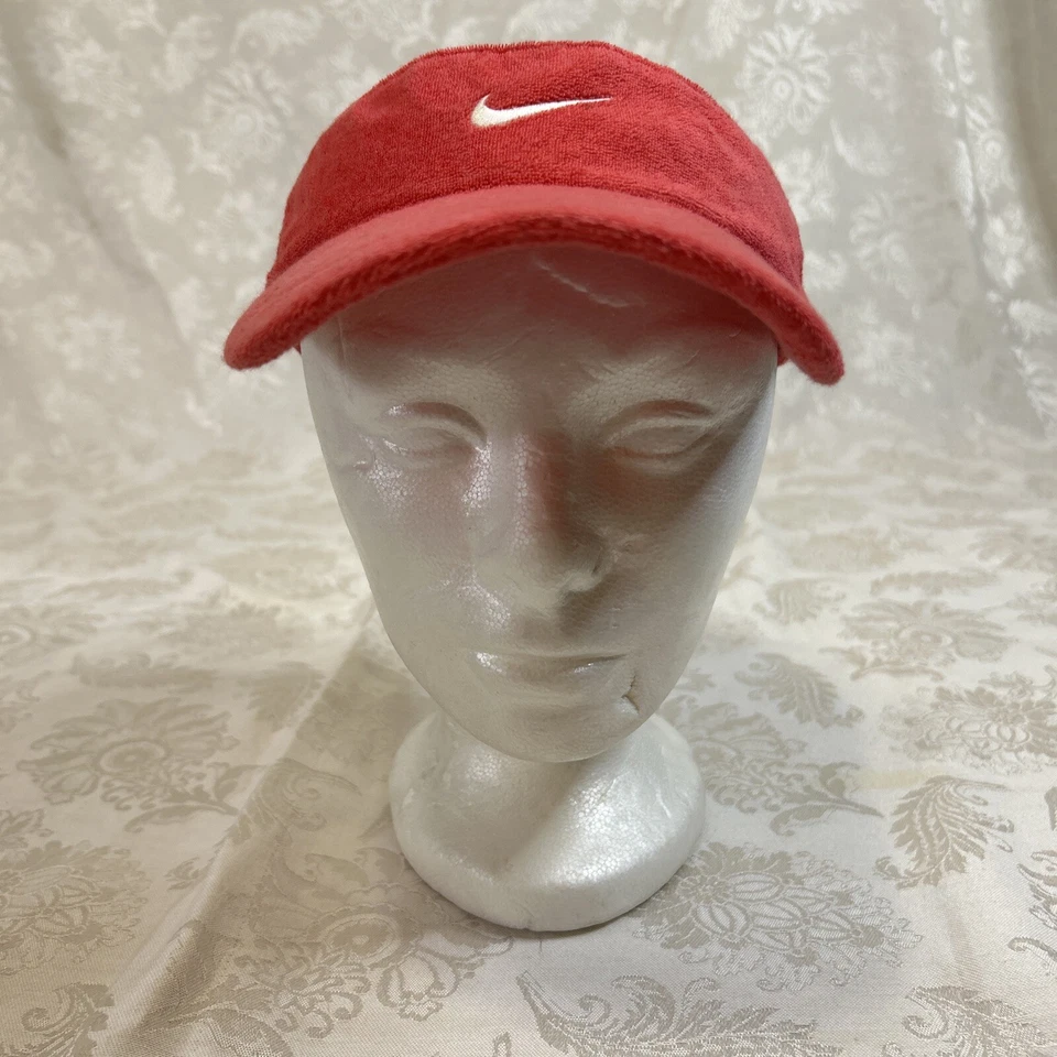 DE COLECCIÓN Nike Visera Sombrero Gorra Coral-Rojo Elástico Espalda Mujer Terry Paño Y2K Foto 2 de 4