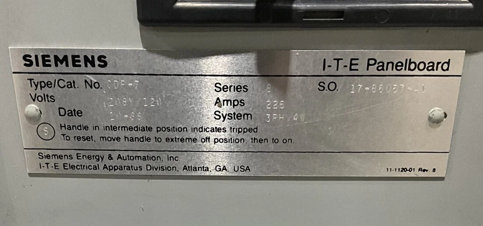 Siemens 225 А 208 В основная панель ITE 3P 4 Вт CDP-7 🟦 - Изображение 2 из 4