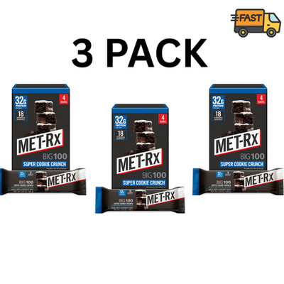 MET-Rx Big 100 Protein Bars Super Cookie Crunch 4 Ct 3 Pack Meal Replacement