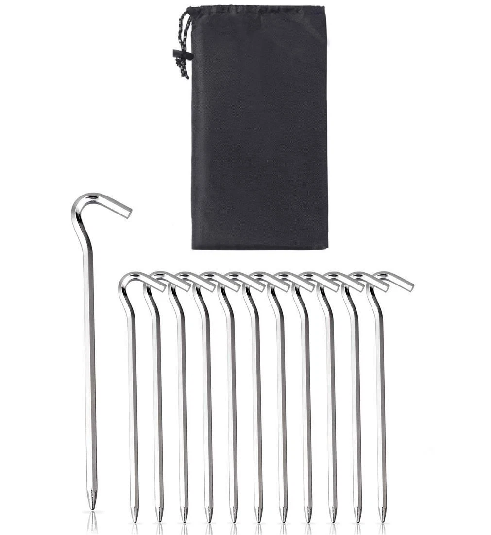 HIKEMAN Confezione da 20 picchetti per tenda in lega di alluminio con borsa con coulisse, per campeggio all'aperto, escursioni, spiaggia, resistenti (oro