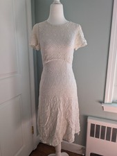 ASTR the Label Diana Short Sleeve Dress Ivory Lace Eyelet Retro Classic White S
