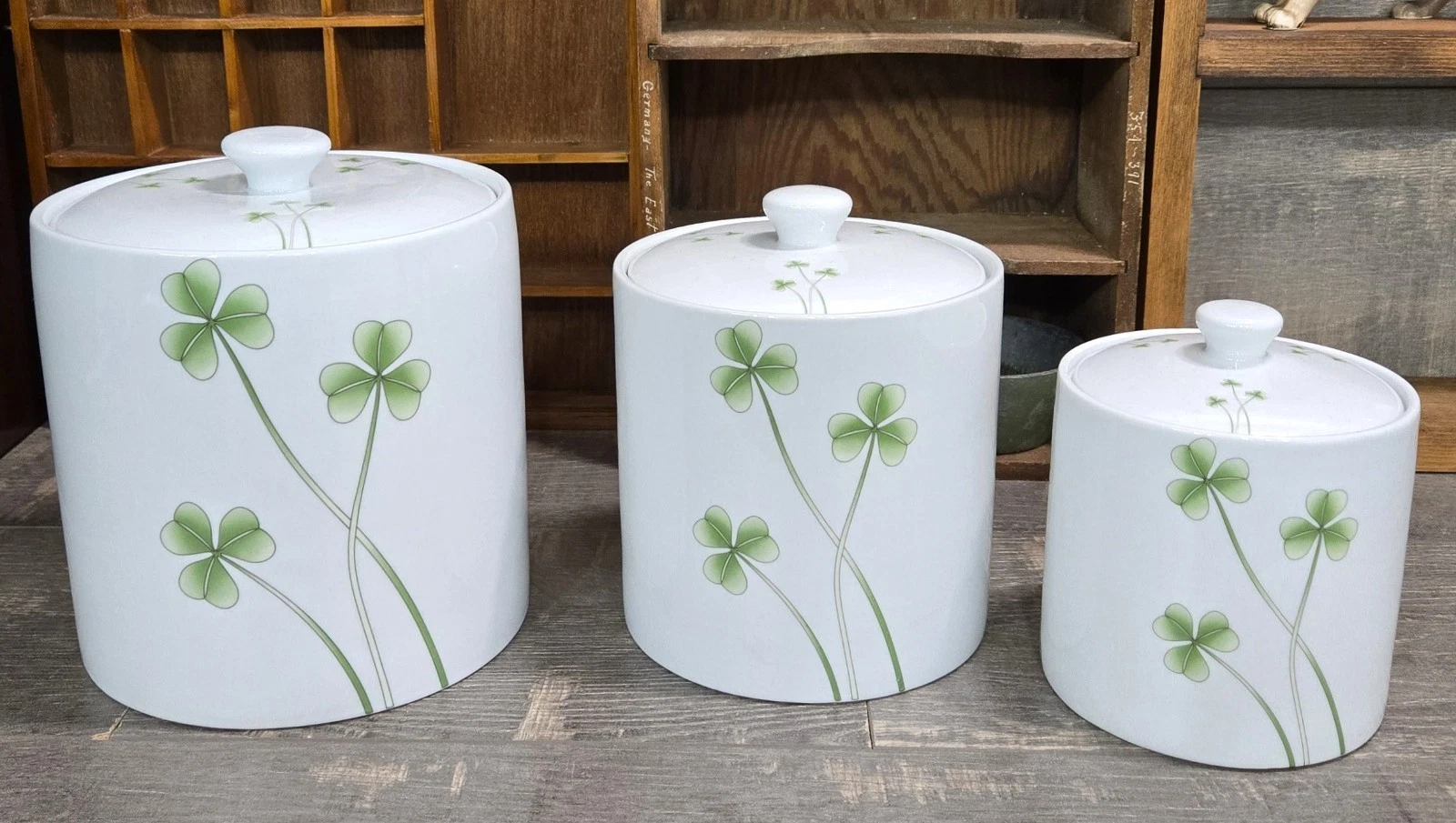 Marcus Notley Ireland Shamrock Cannister Set of 3 Lucky Clover