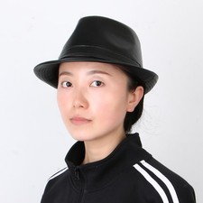 Unisex PU Leather Classic Pork Pie Hat Vintage Narrow Brim Trilby Fedora Hat