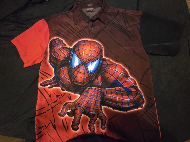 Spiderman Button Up Collared Shirt Large Marvel Comics