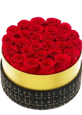 Eterfield Forever Flowers 27-Piece Preserved RED Roses in Round Gold Black Box