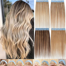 60pcs Tape In 100 Real Human Hair Extensions Skin Weft 150g Thick Ombre Blonde