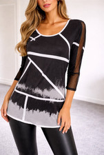 3/4 sleev lace insert monochrome top/tunic szL