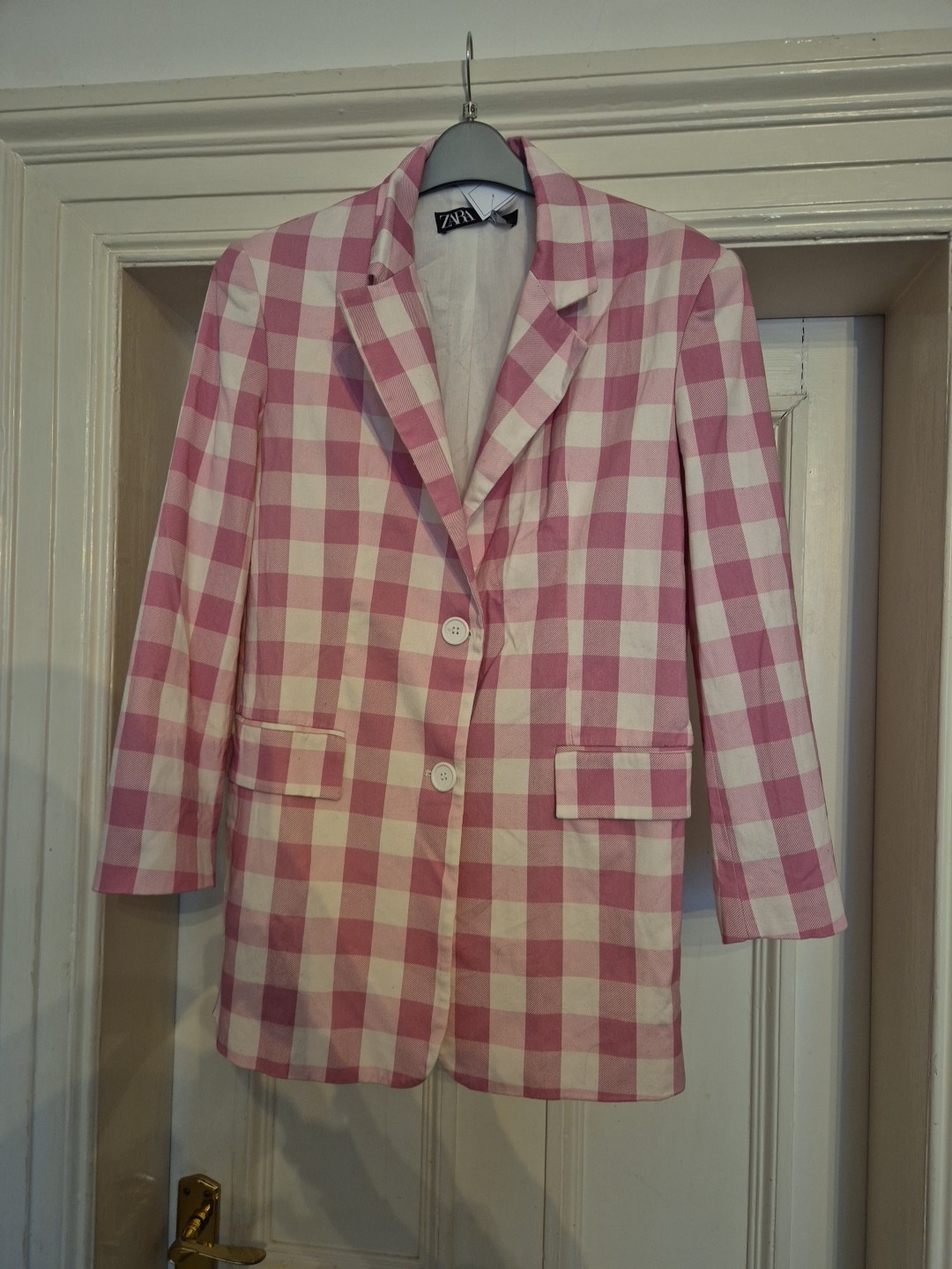 Chaqueta Blazer ZARA Mujer 2 Botones Reino Unido XS Grande Rosa Guinga UD05