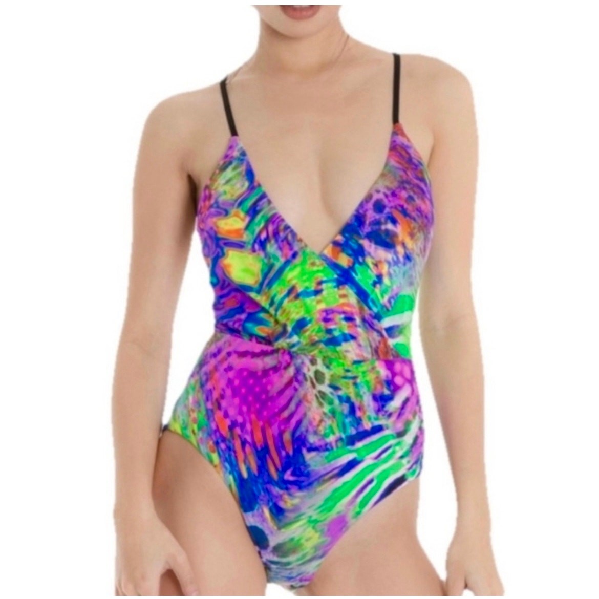NWT WET Isla De Ibiza Elsa One Piece Swimsuit Lace-Up Back Neon Multi Women's M