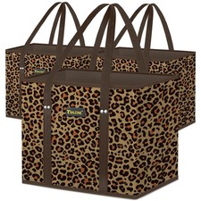 BALEINE 3Pk Reusable Grocery Bags, Foldable Shopping Bags for 3 Pack, Leopard 