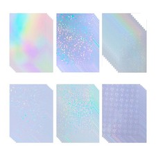 36 Sheets Holographic Sticker Paper Clear Vinyl Sheets SelfAdhesive Overlay F...