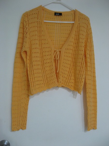 DOTTI ORANGE LONG SLEEVE OPEN KNIT CROPPED CARDIGAN WITH TIE FRONT SIZE S