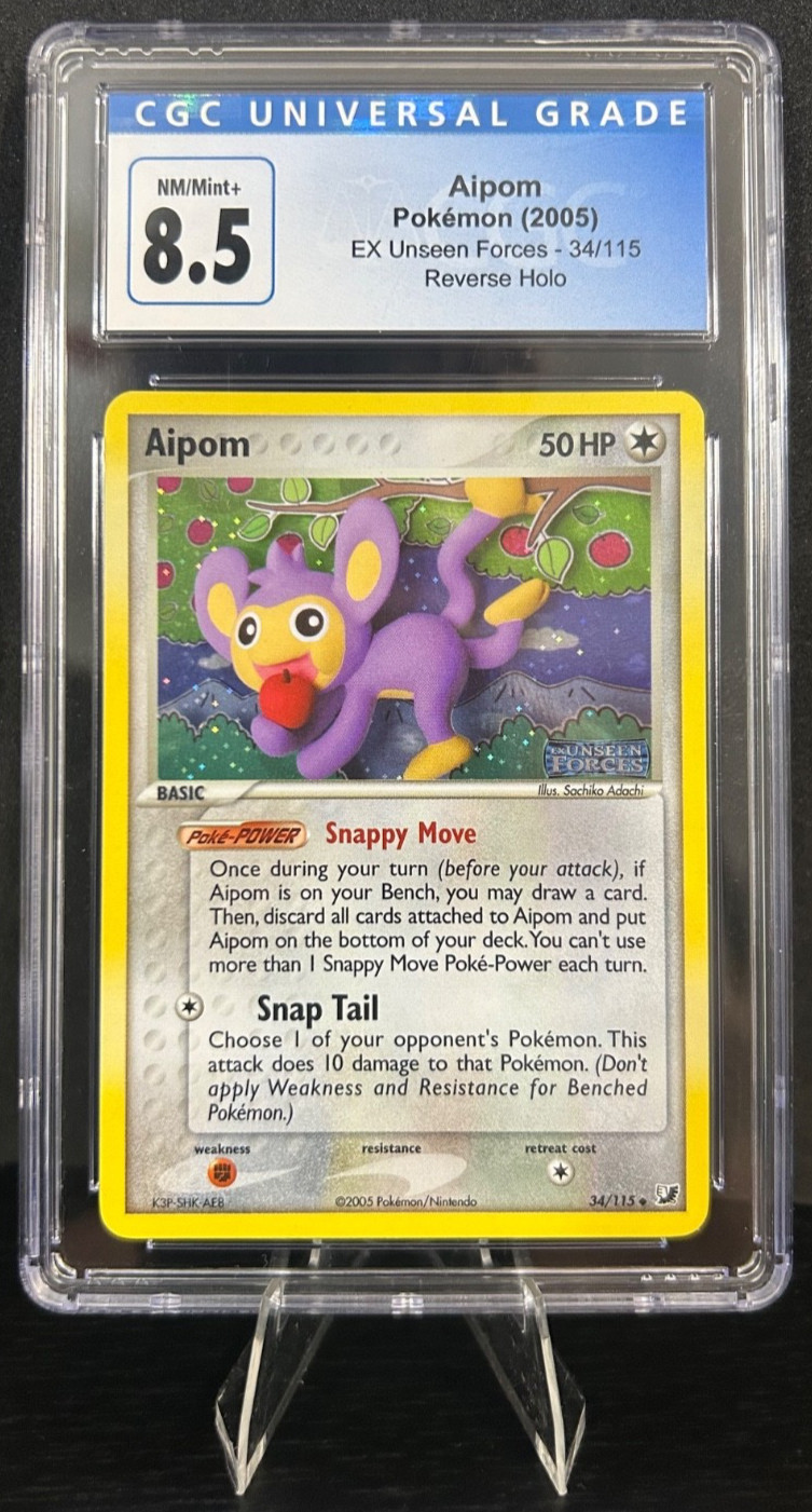 2005 POKEMON EX UNSEEN FORCES 34/115 AIPOM REVERSE HOLO CGC 8.5