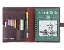 Handmade Leather Sketchbook Cover, Leather Artist Sketch Pad Cover for 5.5" x...