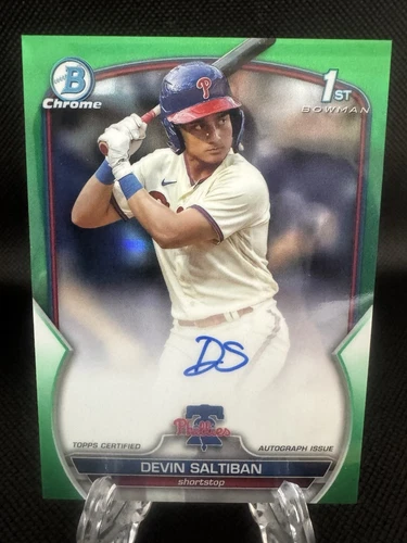 2023 Topps Bowman Devin Saltiban Chrome 1st Auto Green Ref /99 PHILLIES  MINT💎